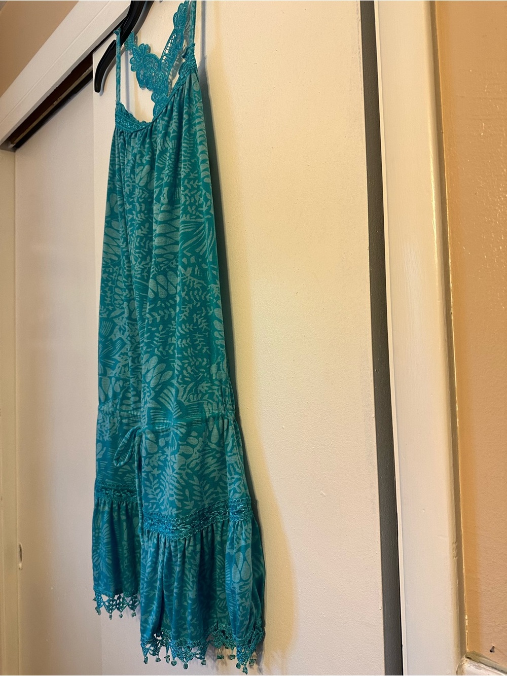 Y2K grass collection Teal Floral Lace-Back Sundress - Picture 4 of 8